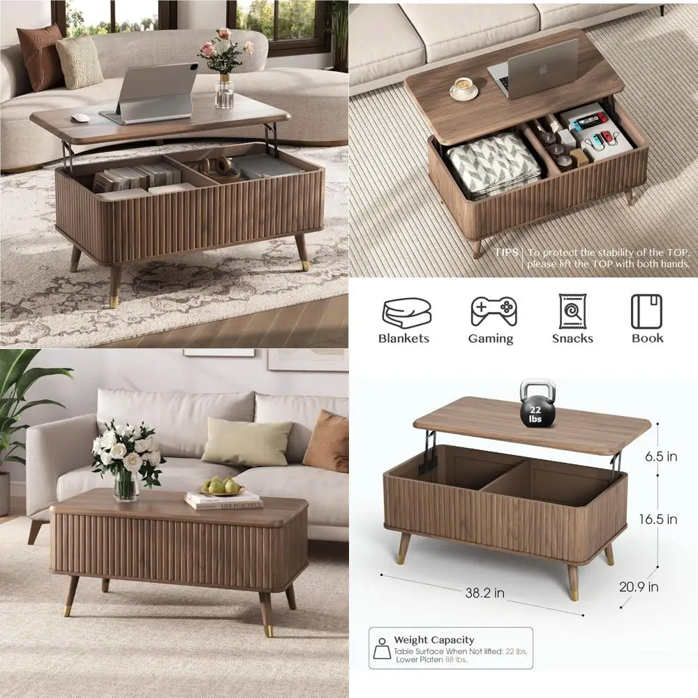 Mesa de comedor rectangular moderna de mediados de siglo con estante de almacenamiento y compartimento oculto para salón