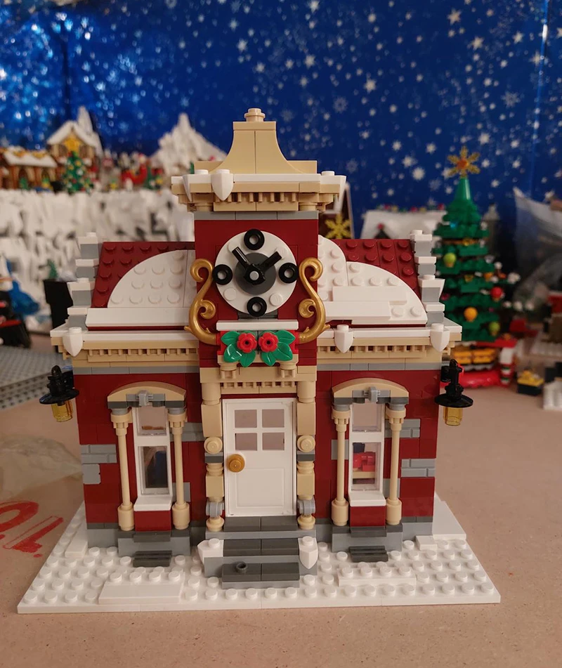 MOC City House Christmas Little Winter Town Hall Fit 10263 10325 Winter Village Sets Building Blocks Kid Toys Gift