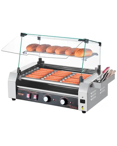 SucceBuy 5 7 11 Rollers Hot Dog Roller Stainless Steel Sausage Grill Cooker Commercial Hot Dog Machine with Dual Temp Control