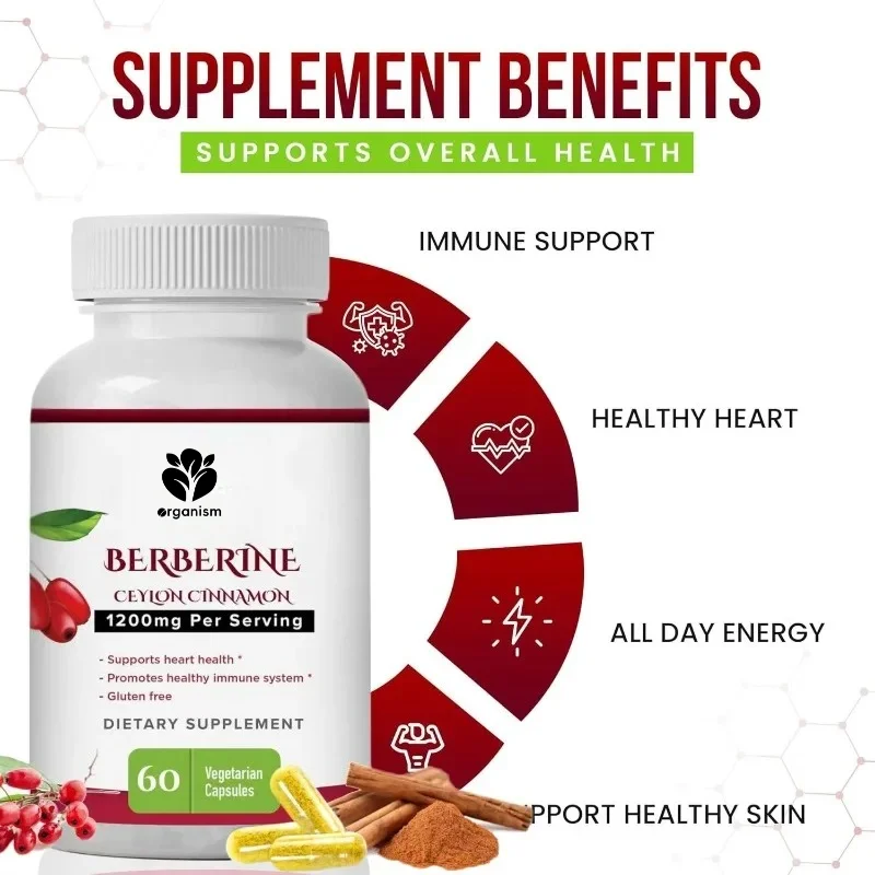 Berberine and Ceylon Cinnamon 1200mg-60 Vegetarian Capsules for Metabolic Support