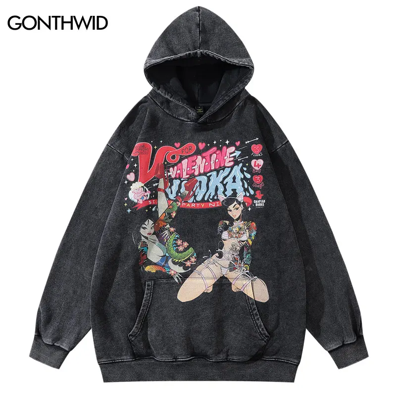 

Men Vintage Oversized Hoodie Streetwear Y2K Japanese Cartoon Girl Graphic Hooded Sweatshirts 2024 Harajuku Punk Gothic Pullovers