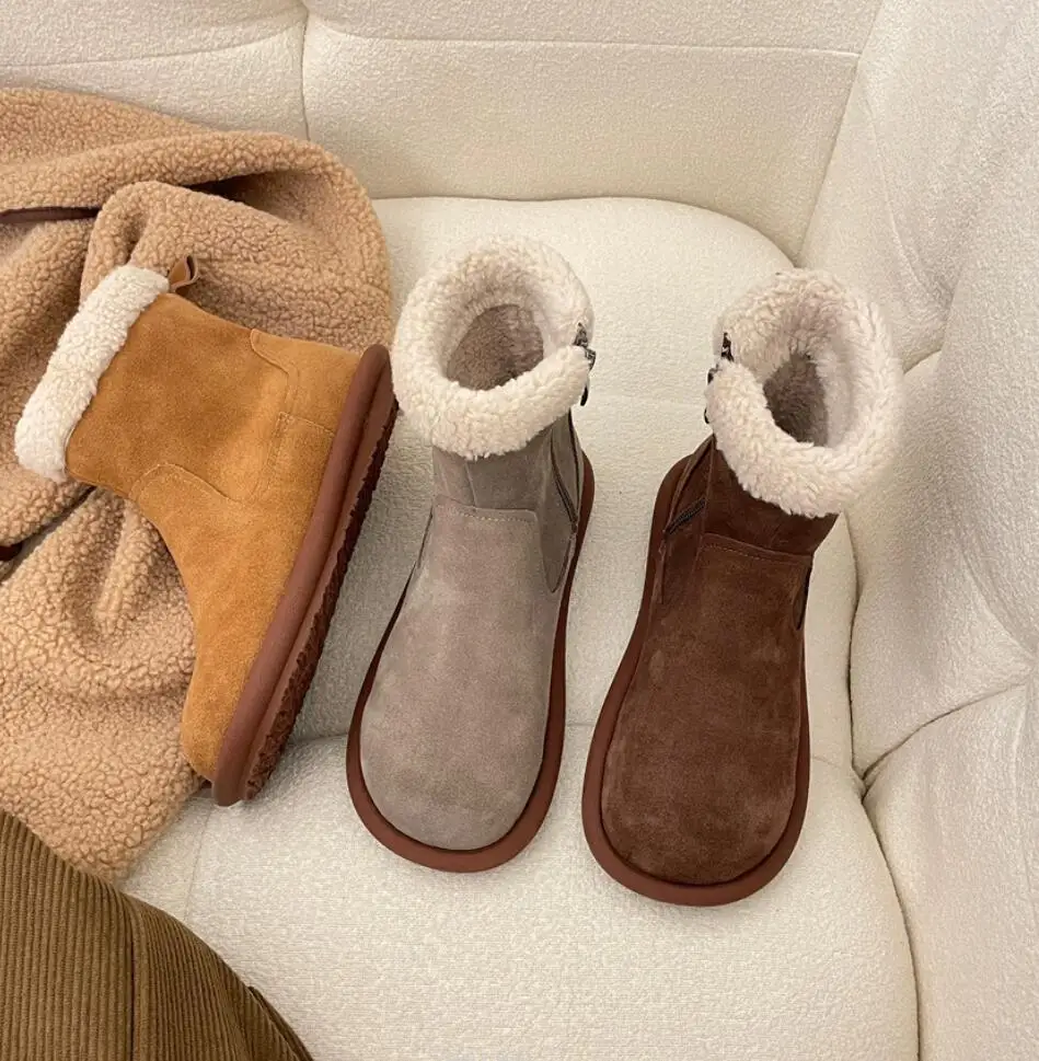 Winter Boots Lamb Wool Women\'s Snow Boots Warm Fur Shoes Women Winter Outdoors Faux Suede Short Boots Wear Non-slip Shoes Mujer