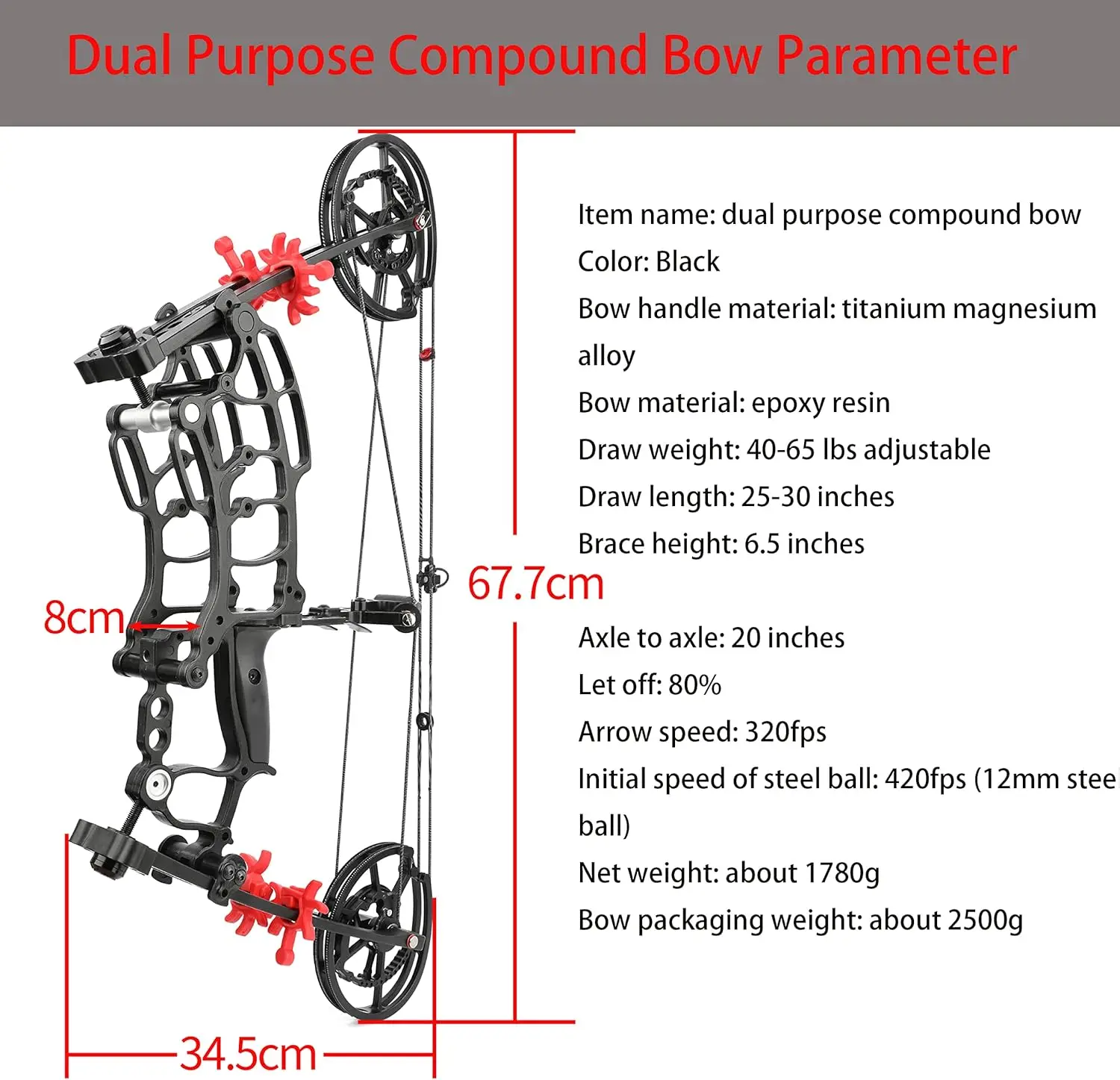 type 4 Compound Bow Kit Hunting Catapult Bow for Steel Ball and Arrow Draw Weight 40-65lbs Adjustable Short-Axis  Compound Bow L