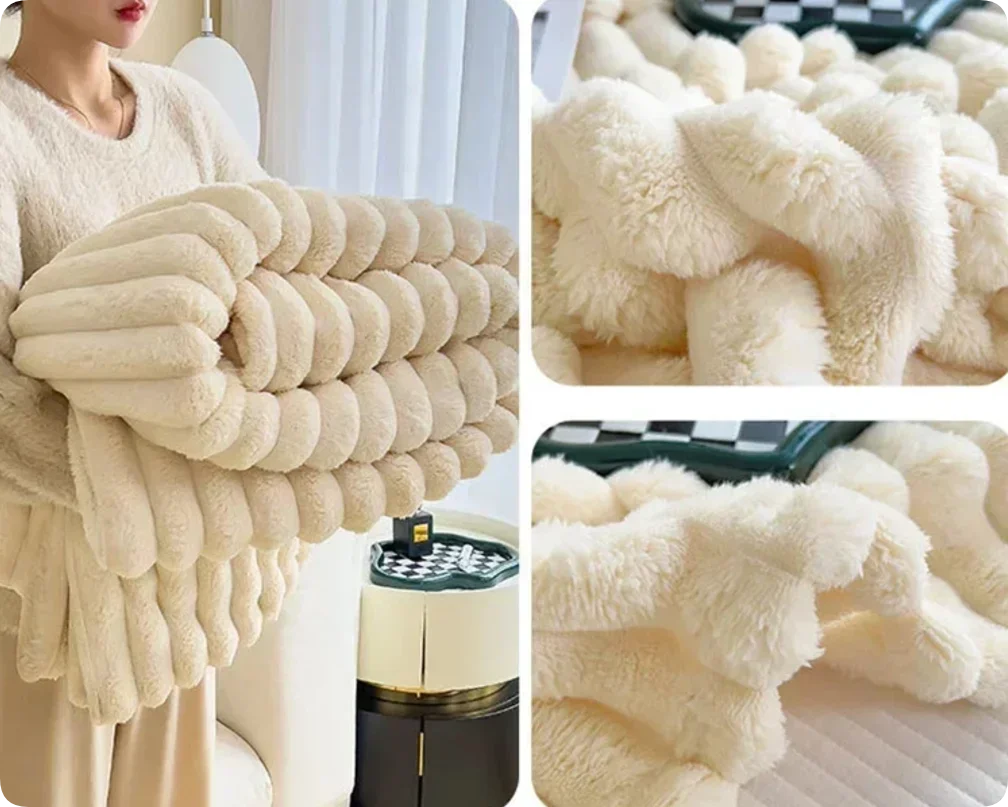 Winter Soft Warm Thick Blanket Solid Color Sofa Cover Bedspread Plaid Office Decor INS Style Cozy Blankets for Bedroom