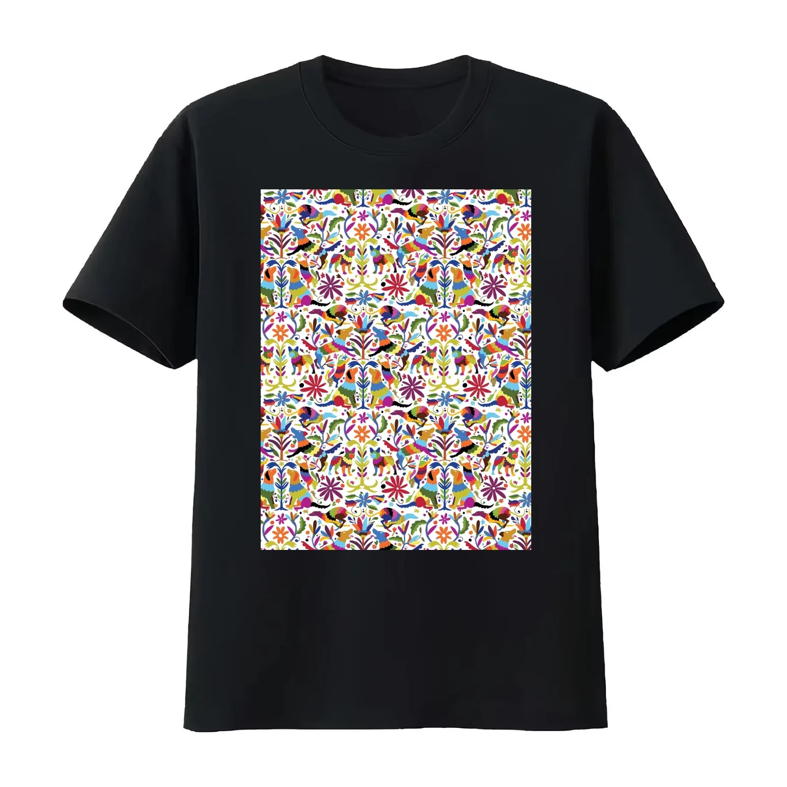 Multicolor Dog Otomi Print T-Shirt Summer Casual Cotton Tee Oversized Streetwear Tops Vintage Graphic Print Unisex Men Women