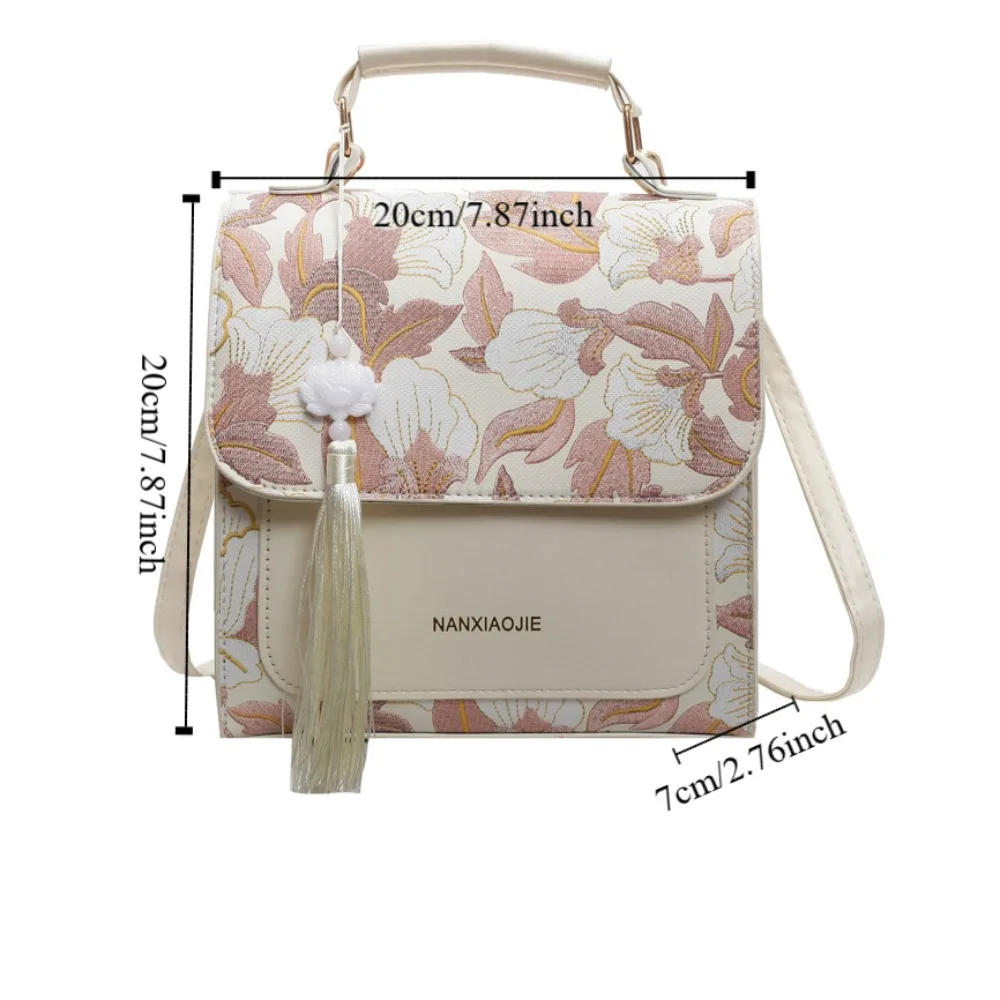 الحلو التطريز حقيبة ظهر من البولي يوريثان الفاخرة شرابة قلادة النمط الصيني Daypack سعة كبيرة خمر حقيبة ظهر مربعة صغيرة