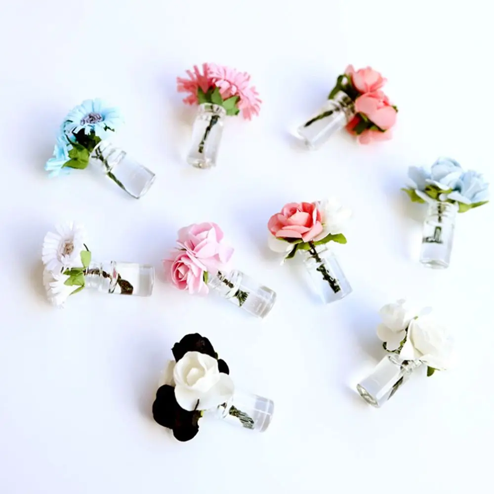 Toy 1/6 1/8 1/12 Dollhouse Flower Vase Multicolor Rose Daisy Miniature Rose Bouquet Ornament Playing House Micro Vase Flower