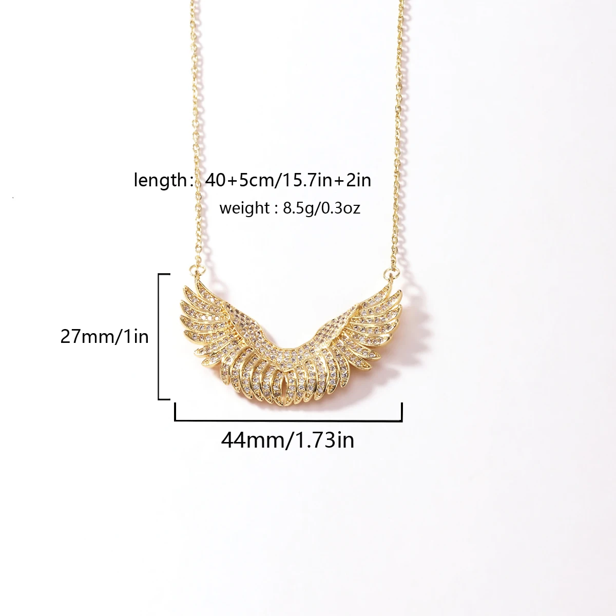 Engelsflügel-Halskette Vollbesetzt mit Zirkonia Feder-Anhänger Edelstahlkette Gold Silber Mehrfarbig Türkis Rosa Kristall Choker – Detail 1
