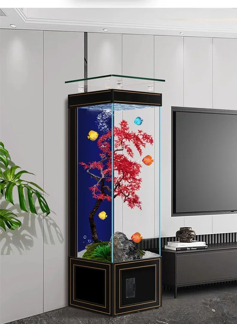 qw NEW N Light Luxury Square Vertical Fish Tank Wall Ecological Glass Aquarium Lazy Change Water Fish Tankqw