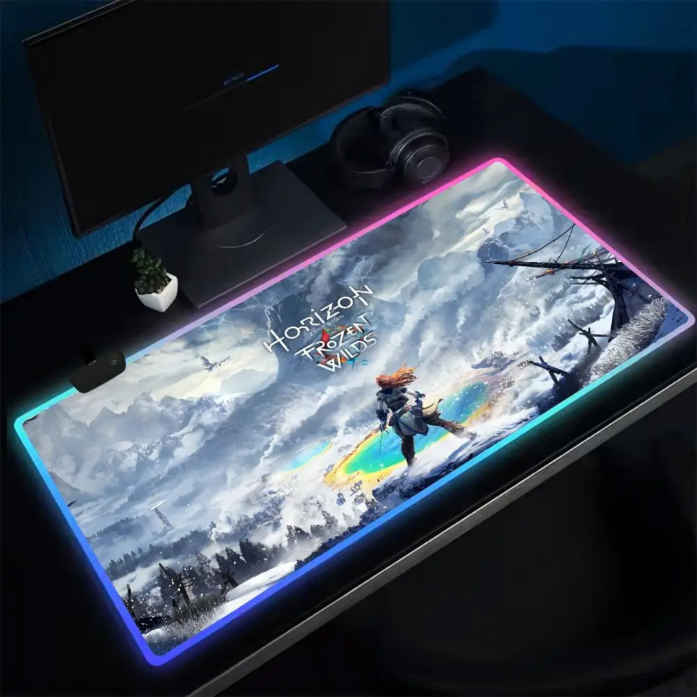 Gamer H-Horizon Zero Dawn Mouse Pad Anime Gaming Mouse Pad LED Table Pads Backlit Rubber Desktop XXL Mousepad RGB Desk Mats