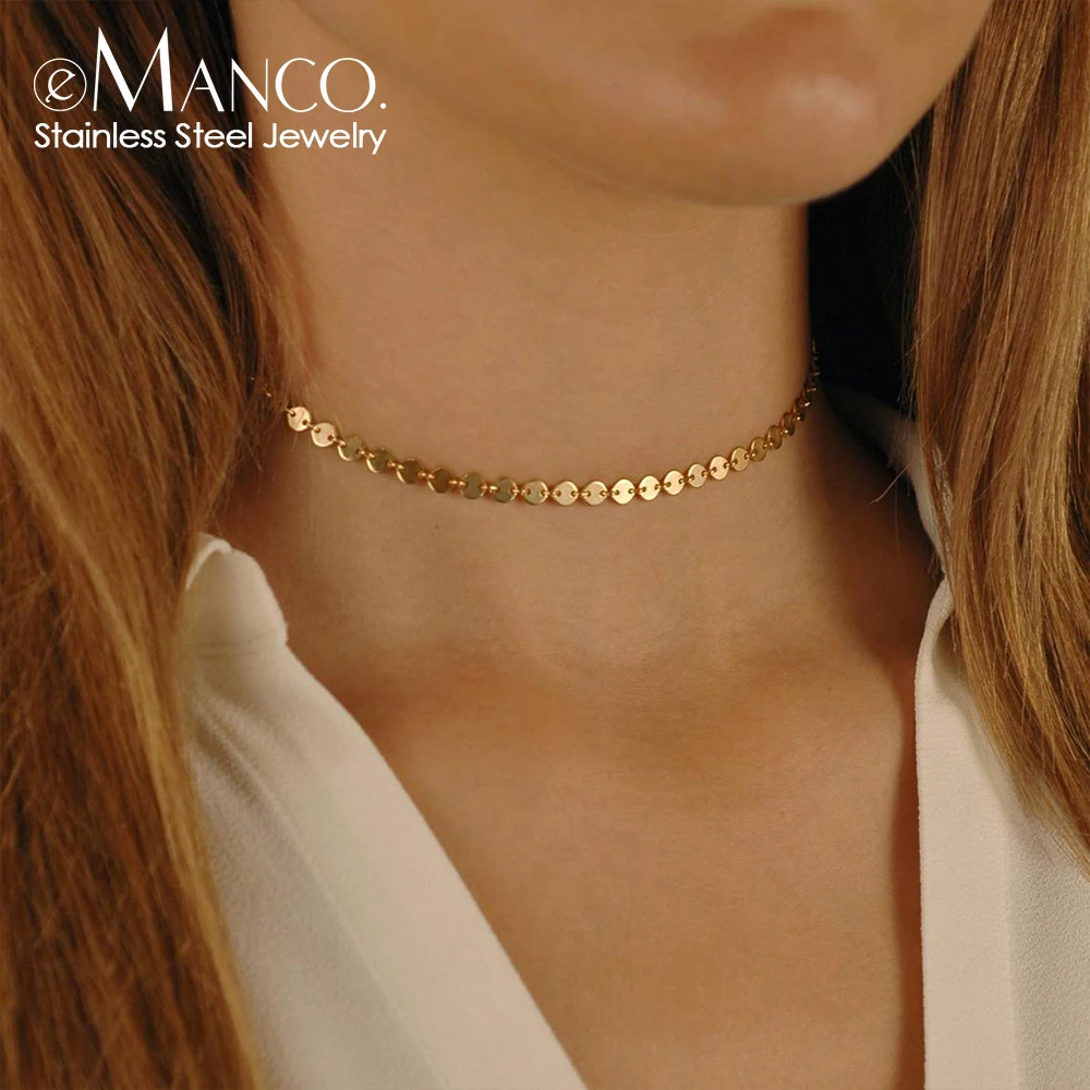 eManco Gold Color Stainless Steel Choker Necklace Women Korean Aesthetic Necklaces for Women Best Friend Necklace Jewelry