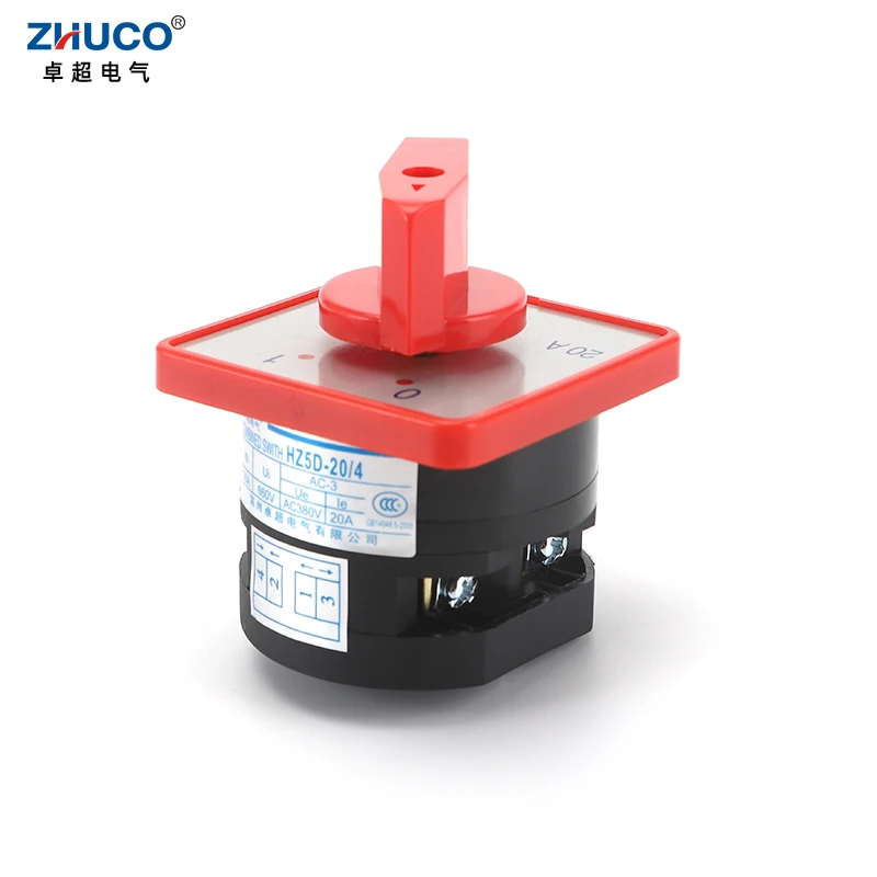 ZHUCO HZ5D-20/4 L01 20A  4kW 2 Position 1 Phase 4 Screw Rotary Cam Transfer Double Poles Combination Switch For Electrical Using