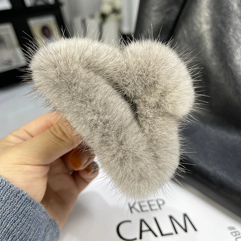 New Women Cute Hairpin Plush Natural Mink Fur Hair Claw Elegant Temperament Real Fur Hairgrips Fashion Hair Accessories