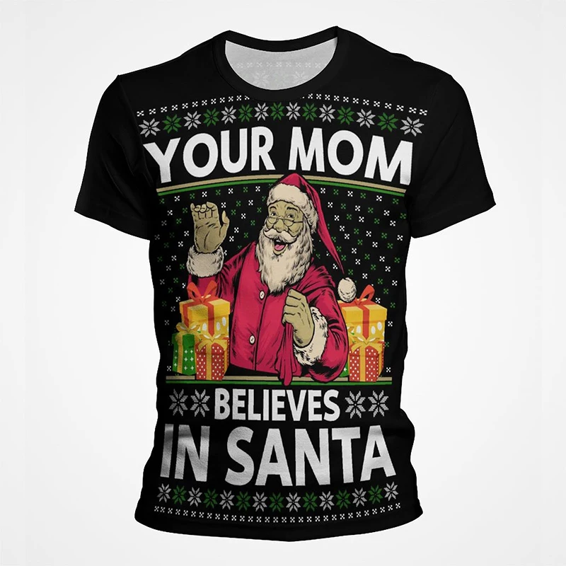 Funny Santa Claus T Shirt Men Women Children Christmas Tree 3D Print T-shirt Summer Short Sleeve Streetwear Tops Tee Clothing