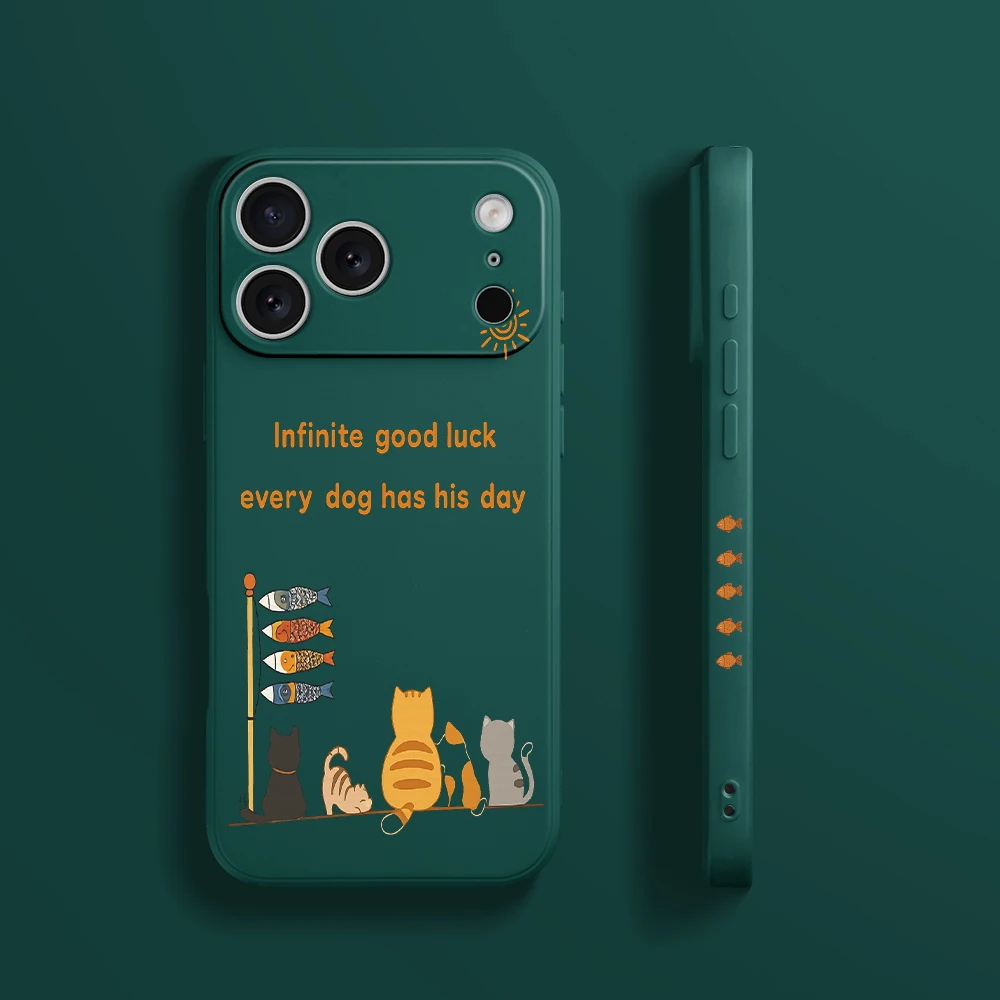 آيفون 17 برو ماكس 17 الهواء 16 15 14 13 12 11 برو ماكس XS ماكس 7 8 زائد 16e 16 زائد غطاء من البولي يوريثان كوكه لطيف القط الأسماك متعة جراب هاتف