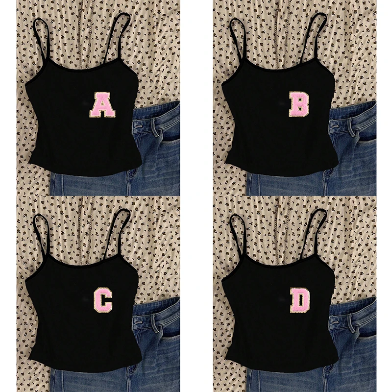 

New Crop Top Summer Sexy Harajuku Sleeveless Slim Sling Women Camis Gothic Cute Letter Fuzz Streetwear Graphic Femme Y2k Clothes