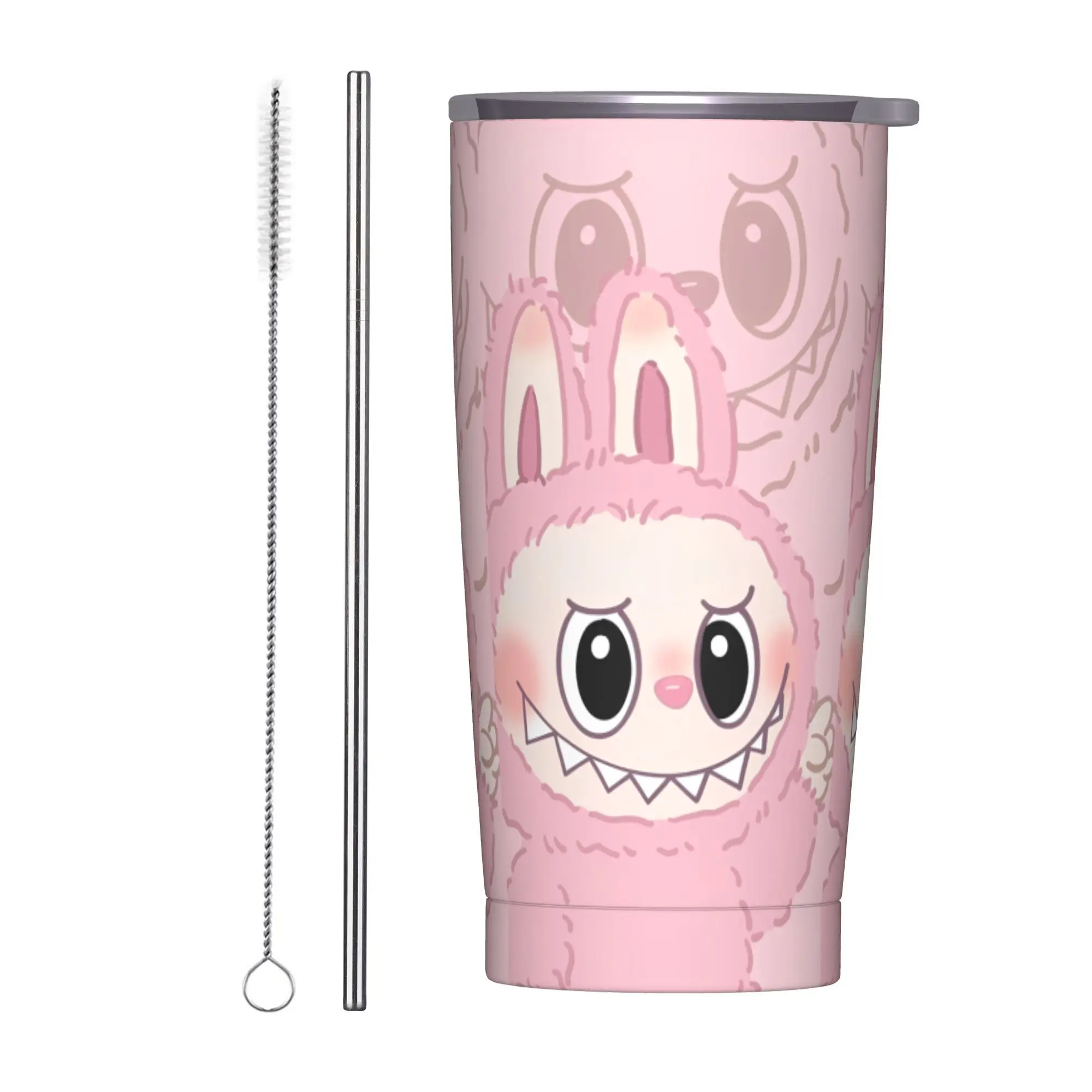 

LABUBU The Monsters Insulated Tumbler with Straws Cute Cartoon Vacuum Thermal Mug Outdoor Portable Car Bottle Cups, 20oz