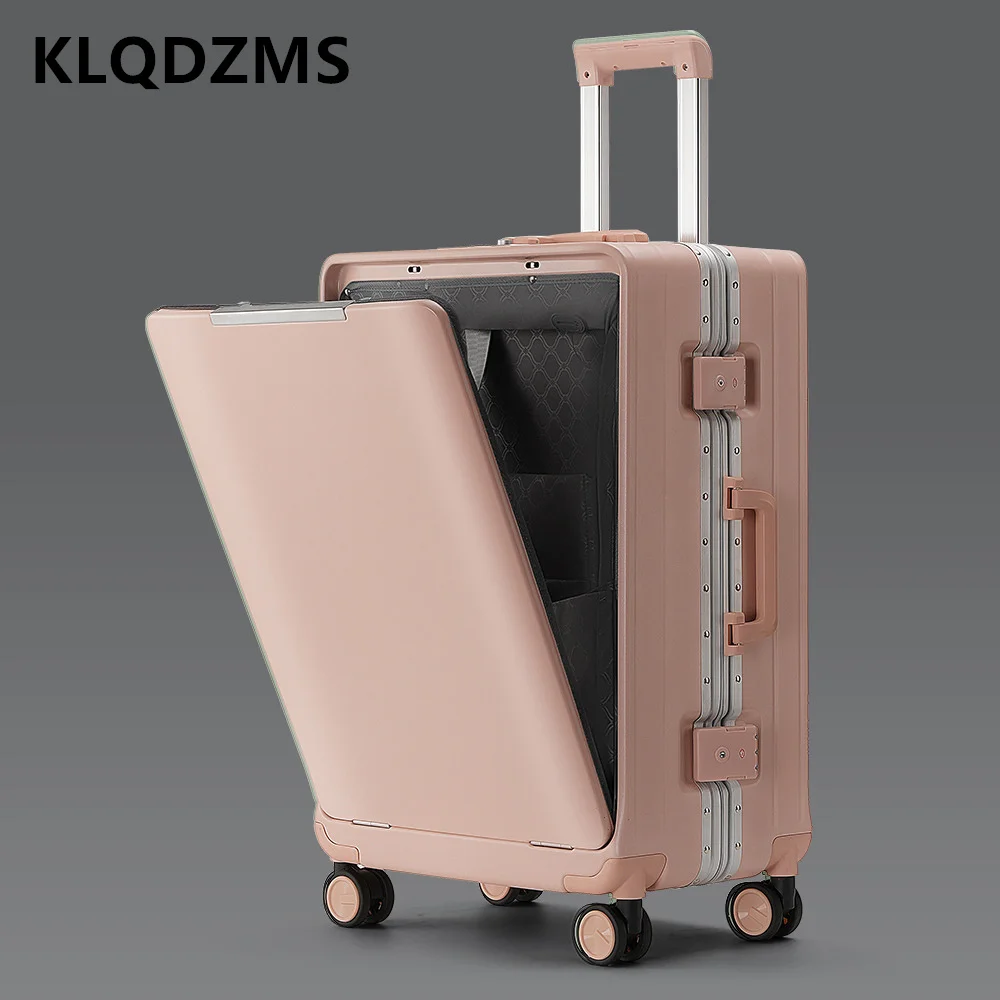 

KLQDZMS Multifunctional Suitcase 20"24"26 Inch Trolley Case Front Opening Laptop Boarding Case Aluminum Frame Cabin Luggage