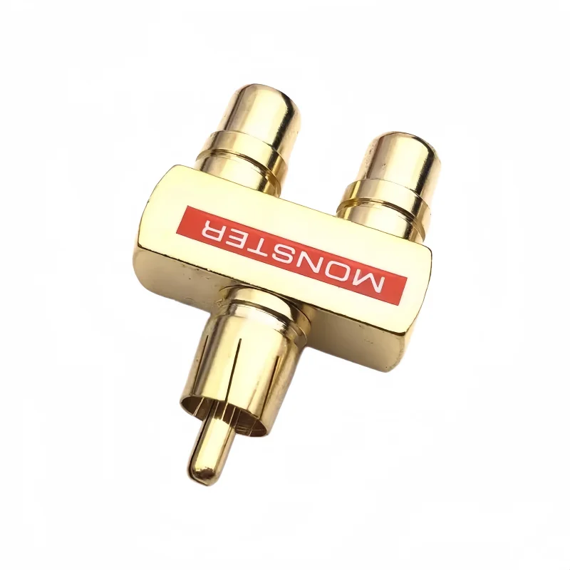 Pure Copper Gold-Plated RCA Audio-Video Adapter Lotus-Shaped Three-Way One-In-One-Two-Out AV Conversion Plug