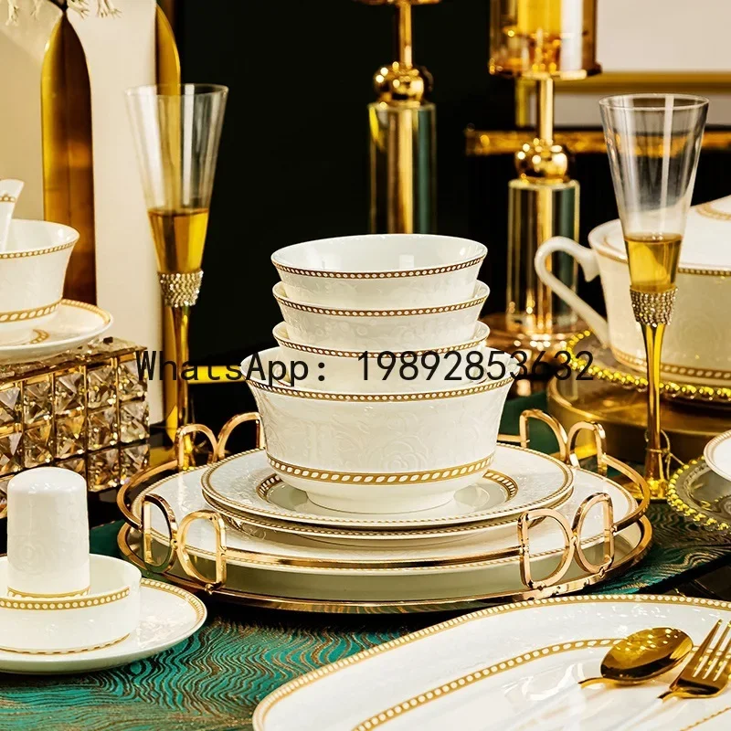 

x-14 premium bone china dinnerware set - wholesale chinese style bowls, plates, and dish set for home use