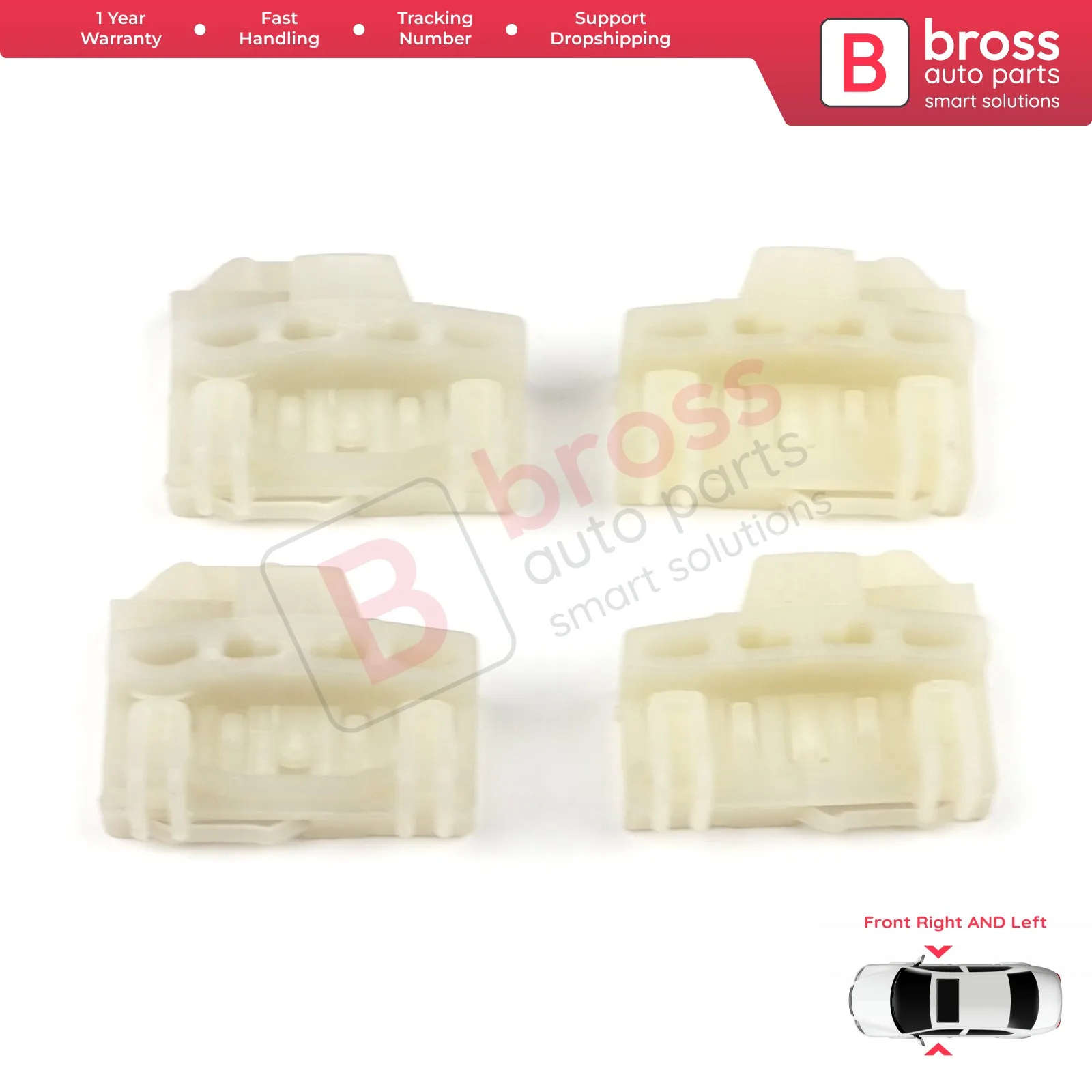 Bross BWR46 + BWR47 4 pezzi fermagli per alzacristalli porte anteriori sinistra e destra per Audi VW Seat Pontiac Oldsmobile Made in Turkey