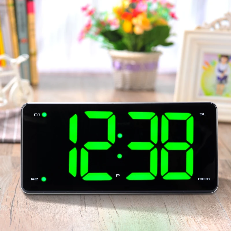 European LED Alarm Clock Large Screen Display Radio Alarm Clock Portable Bedside Luminous Wecker Horloge Desktop Decor