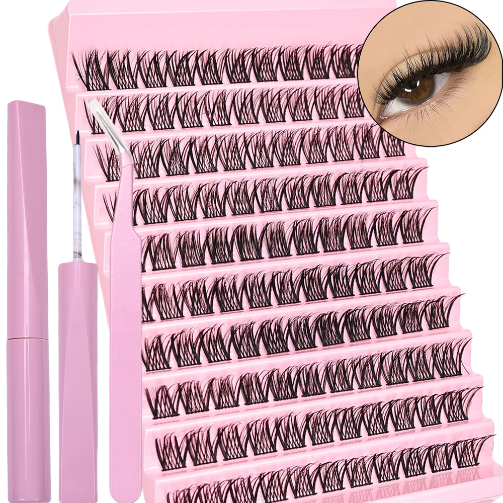 DIY False Eyelashes Extension Kit with 110 Lash Clusters, Adhesive, Sealant and Tweezers - Mix Length Eye Makeup Tool