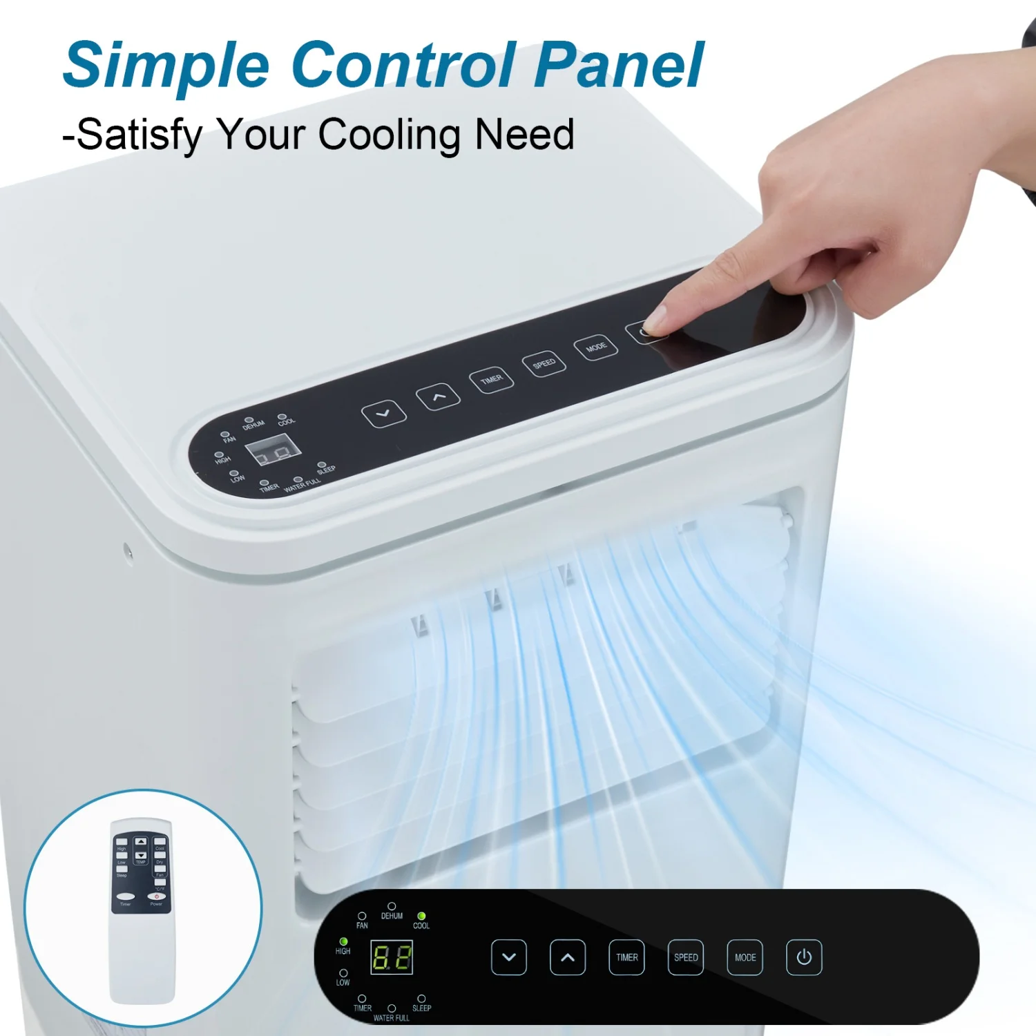 ポータブルエアコン、10,000 BTU は最大 450 平方フィートの部屋を冷却します。 3つのモード、リモコン、簡単な取り付けキットが付属