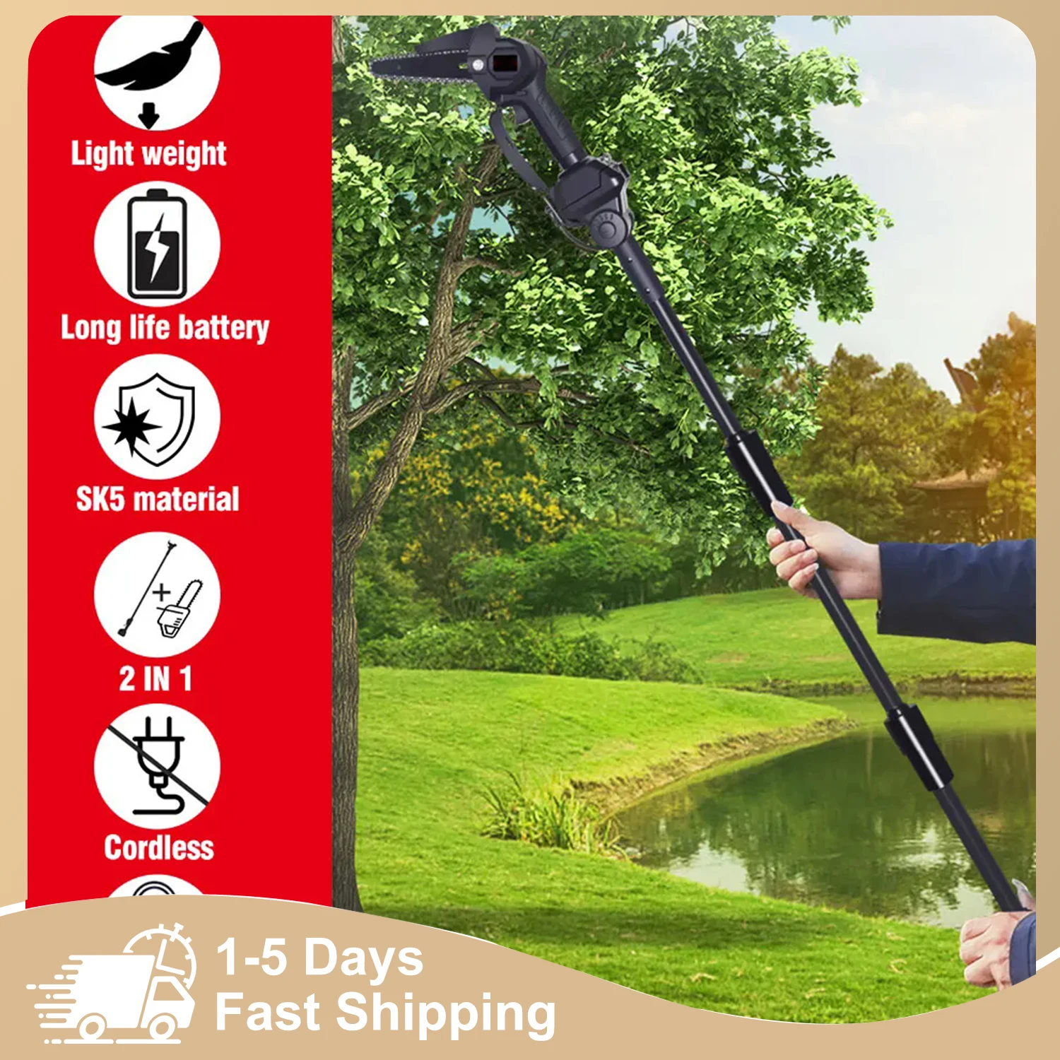 Scie à chaîne électrique télescopique de 6 pouces, 3500W, outil de taille de jardin pour branches hautes, compatible avec batterie Makita 18V