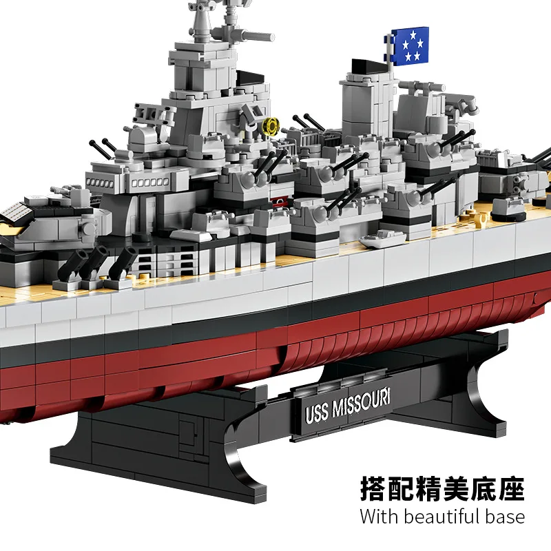 WW2 Warship Building Toys Sets 2228pcs Lowa Class USS Missouri Battleship Building Blocks Military Bricks Gifts For Kids Adults