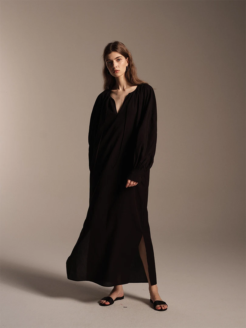 

SOFTSELF Осенняя новинка: Элегантное черное платье с длинными рукавами и эффектом похудения для женщин, премиум-класса, модное, с эффектом матовой поверхности.