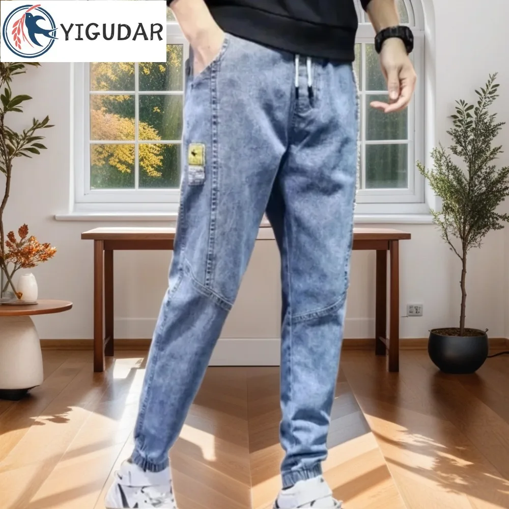 

Winter Thick Warm Fleece Casual Washed Thick Tapered Harem Fashion Flannel Damage Pants Custom Print Denim Cargo Jeans Men