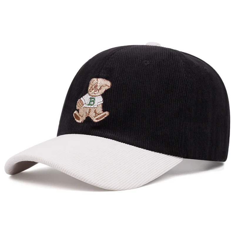 Unisex Stylish Corduroy Cute Teddy Bear Embroidery Baseball Caps Spring and Summer Outdoor Adjustable Casual Hats Sunscreen Hat