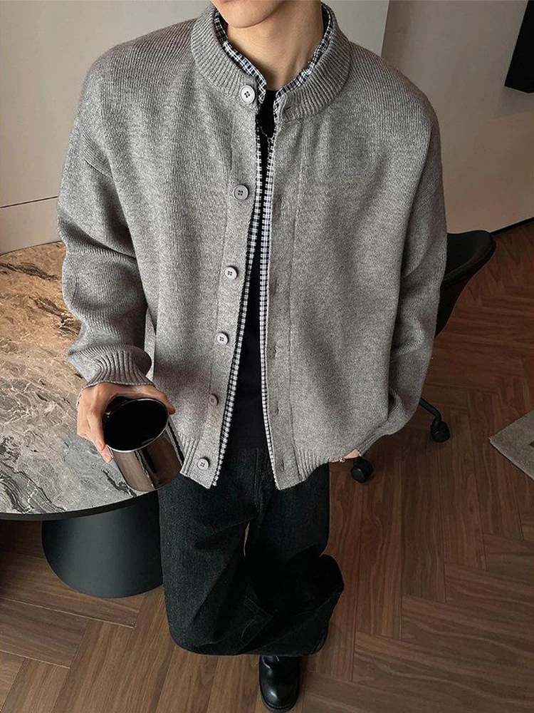 

Мужской вязаный кардиган в американском ретро-стиле с эффектом двухслойности, осенний, повседневный, Cleanfit, верхняя одежда