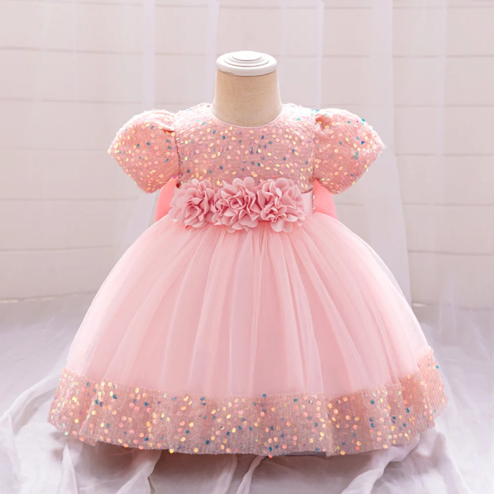 Sequin Floral Girls Party New Dress Birthday Baptism Tulle Princess Ball Gown For Baby Kids Toddler Christmas Sparking Clothes