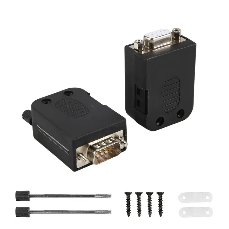 DB9 Solderless Connector RS232 D-SUB Serial To 9-Pin Port Terminal Male Female Adapter With Case (1Pcs-Male+1Pcs-Female)