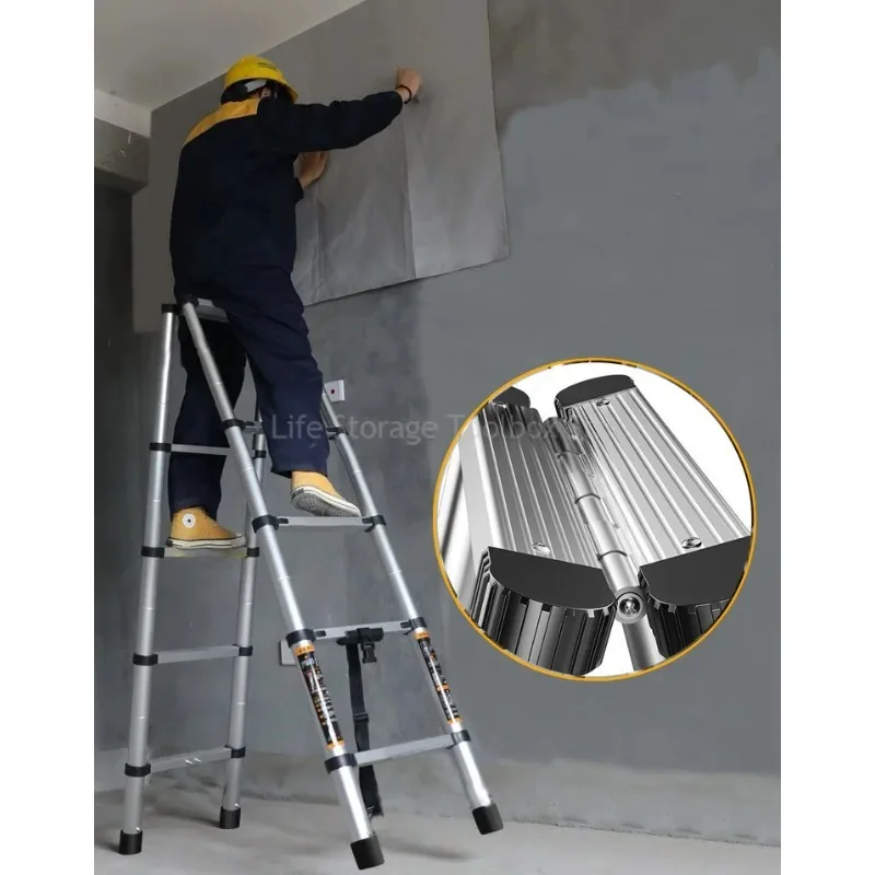 Roestvrijstalen ladder A-type telescopische ladders 5-traps ladder Vouwladder Verlengtrap Ladders Huishoudelijke dikkere trappen