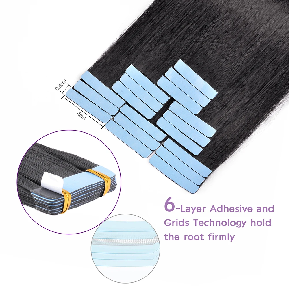 Cinta sintética en extensiones de cabello, Mini cinta de pelo liso, cinta adhesiva Invisible de color en extensión de cabello, 10 unidades por paquete