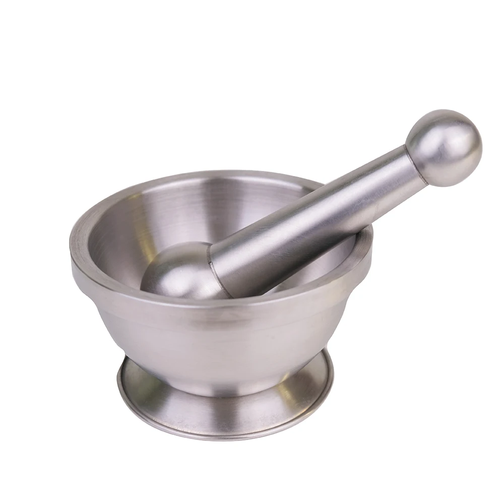 Round Stainless Steel Pestle and Mortar Herb Bowl Kitchen Tool Spice Grinder for Grinding Salt Box Spices and Herbs