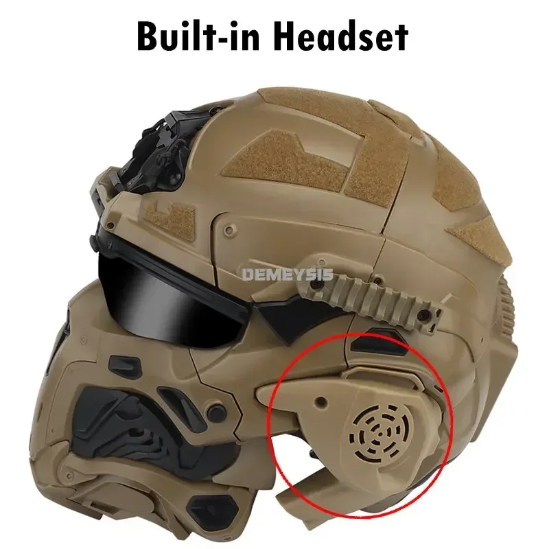 Casco da tiro con maschera Protezione completa Caschi da combattimento tattici Airsoft Cuffie integrate Protezione per la testa CS da tiro