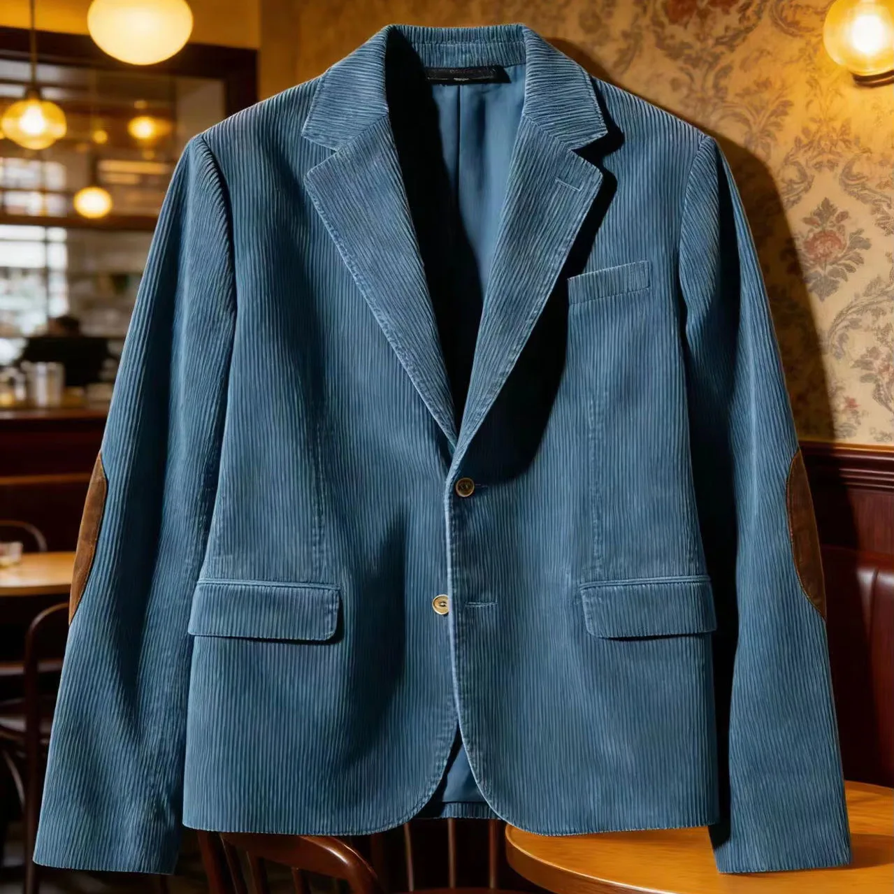 

Vintage Men's Corduroy Blazer with Elbow Patch Business Casual Work Wear Jacket Spring Fall Sport Coats