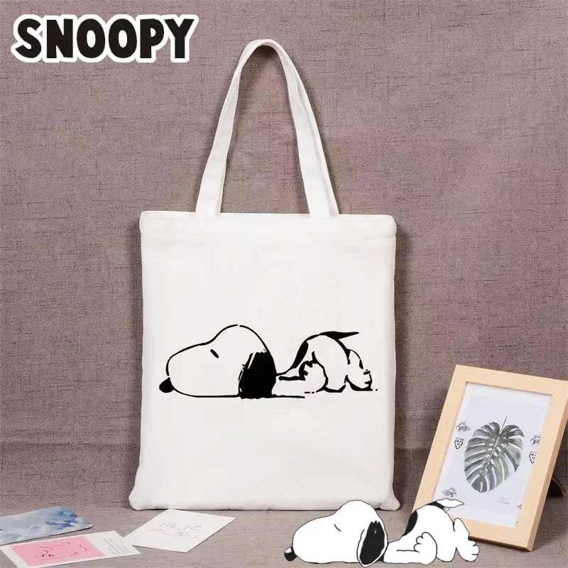 Snoopy Women Canvas Shoulder Bag Cartoon Print Ladies Shopping Bags Large Cloth Fabric Grocery Handbags Tote Books Bag for Girls