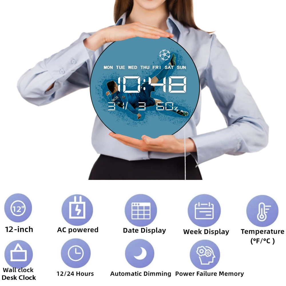 رونالدو العلوي الهدف LED ساعة الحائط الرقمية البرتغال كرة القدم أسطورة دراجة ركلة مبدعة كرة القدم عرض الإلكترونية ساعة الحائط