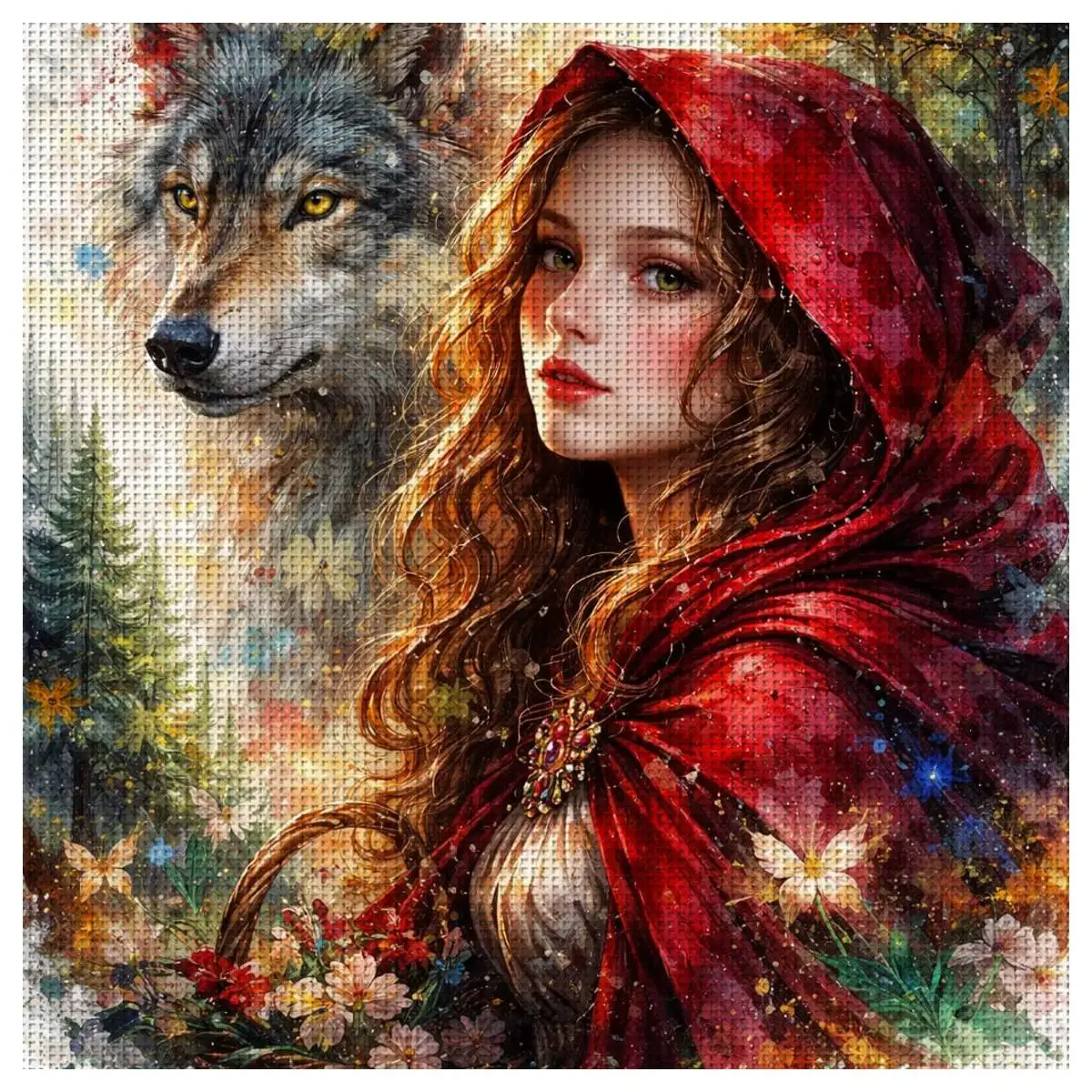 1 Stück 30X30CM/11,8 Zoll Prinzessin und Wolf Gestempeltes Kreuzstich-Set DIY-Kit 11/14/16CT DIY Stickerei-Set DIY Kreuzstich-Set