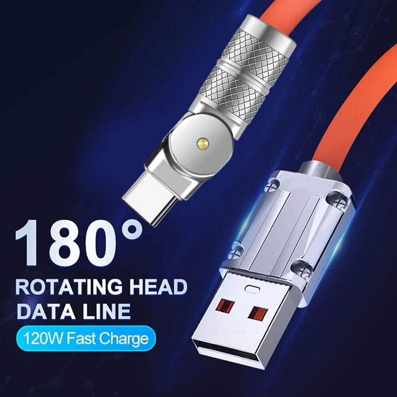 120W 7A Fast Charge USB Type C Cable 180 Degree Rotation Elbow Cable for Game for Xiaomi Redmi Honor Phone Charger USB C Cable image 3