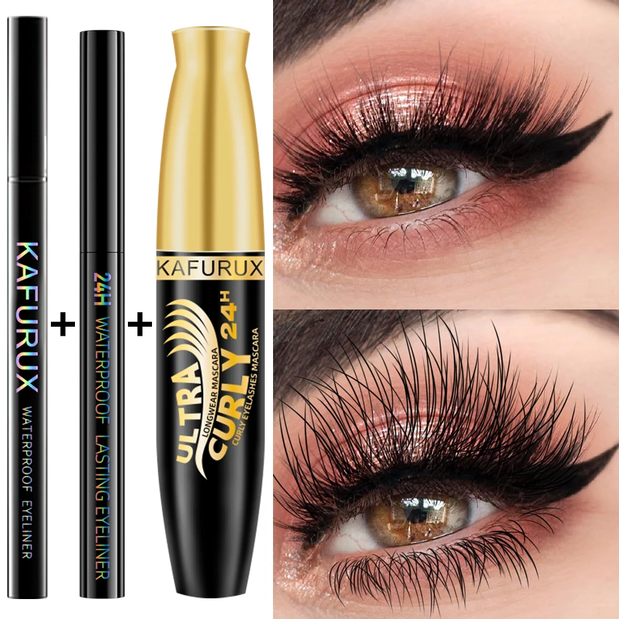 3 個ブラックアイライナーペンシル + マスカラ + リキッドアイライナーペンセット防水汚れ防止大胆なアイメイクギフトナチュラルアイライナー