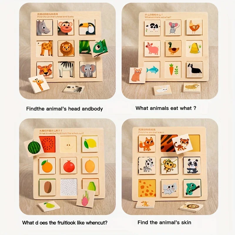 Montessori Wooden Logical Thinking Matching Cognitive Board Teaching Aid Fruit Animal Pairing Board Educational toys