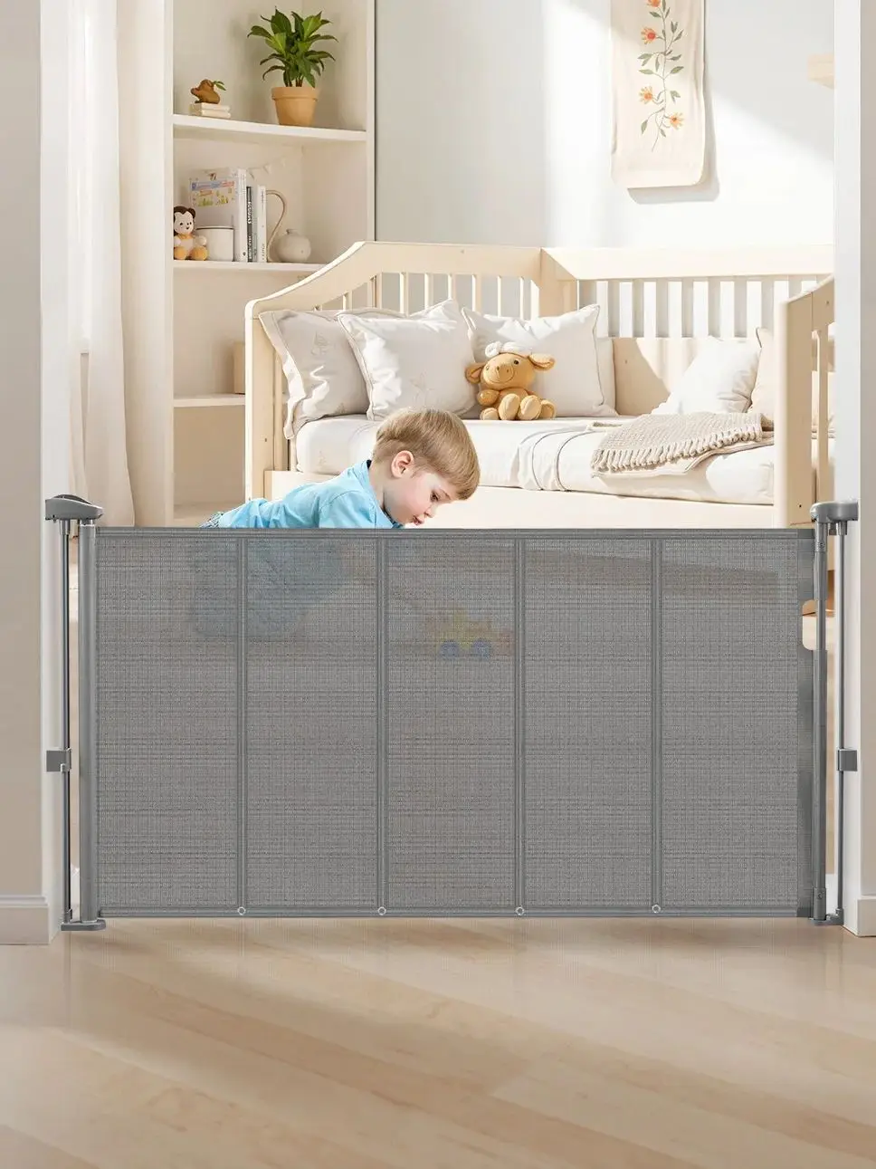 SucceBuy 55/71/110in Intrekbare Babyhek 34in Hoog Verlengt Brede Intrekbare Poort voor Kinderen Huisdieren Mesh Materiaal Eenvoudig te installeren - afbeelding 2