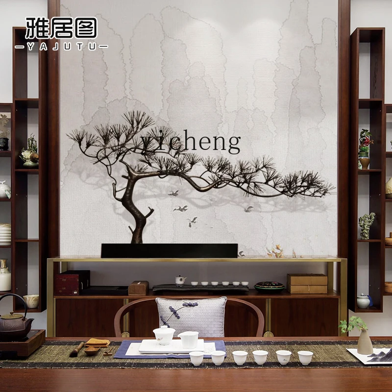 L7-10  new Chinese hotel lobby welcome pine wrought iron ornament desktop simulation metal pine ornament handicraft