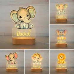 Personalized Baby Elephant Lion LED USB 7 Colors Night Light Custom Name Acrylic Lamp For Kids Children Bedroom Home Decoration